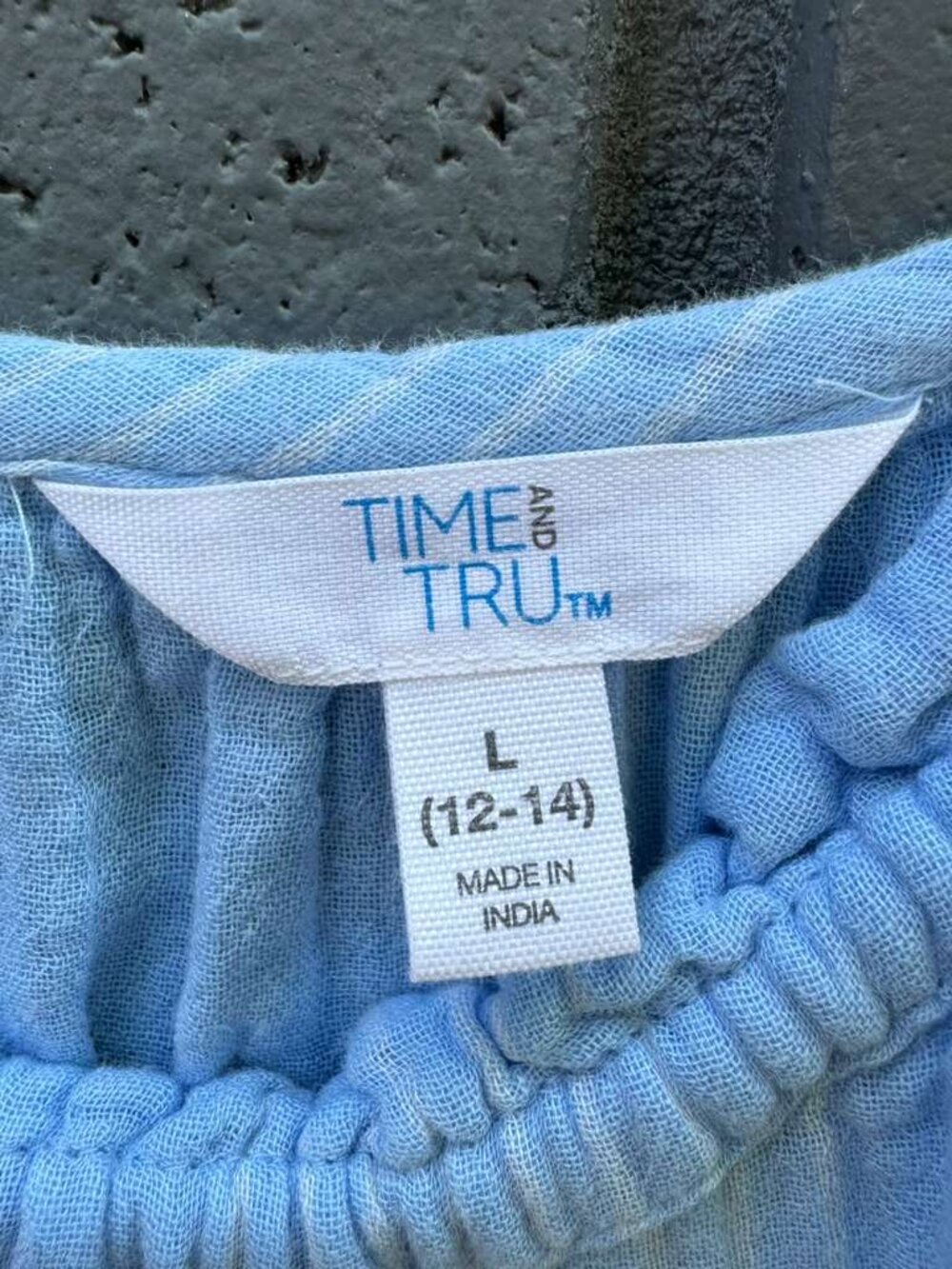 Time & Tru Gauze Tropical Dress Maxi Sundress Boho Tassel Tiered Ruffle Blue L - Picture 12 of 13